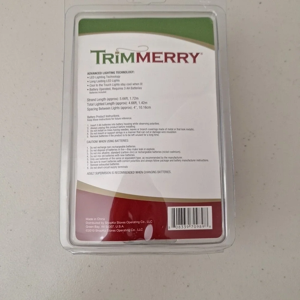 Vintage Trimmery Christmas Multicolor Indoor Miniature Light Set 5 Feet NEW